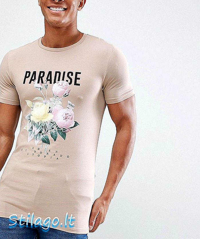 ASOS DESIGN muskelfarvet t-shirt med tekst og blomsterprint-Brun