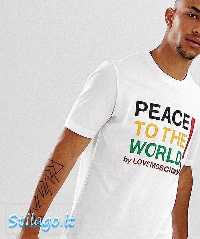 सफेद में शांति प्रिंट के साथ लव मोशिनो टी-शर्ट