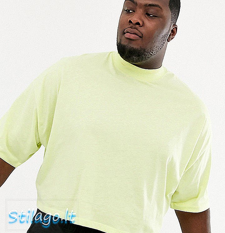 ASOS DESIGN Plus trička s nadrozměrným rozměrem se středním rukávem a vysokým krkem v bledě žluto-zelené barvě