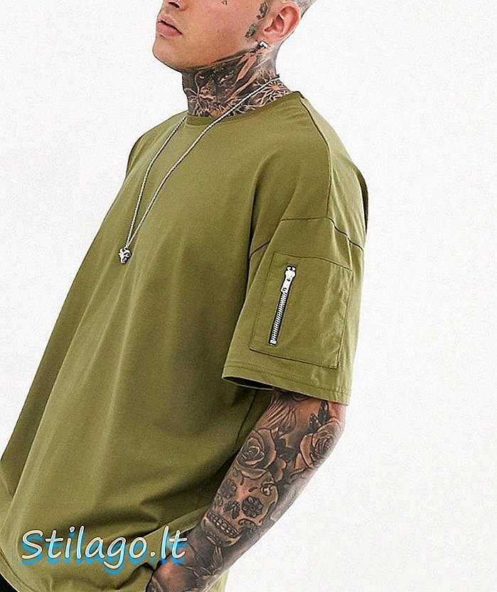 boohooMAN overdimensjonert t-skjorte med MA1 lomme i khaki-grønn