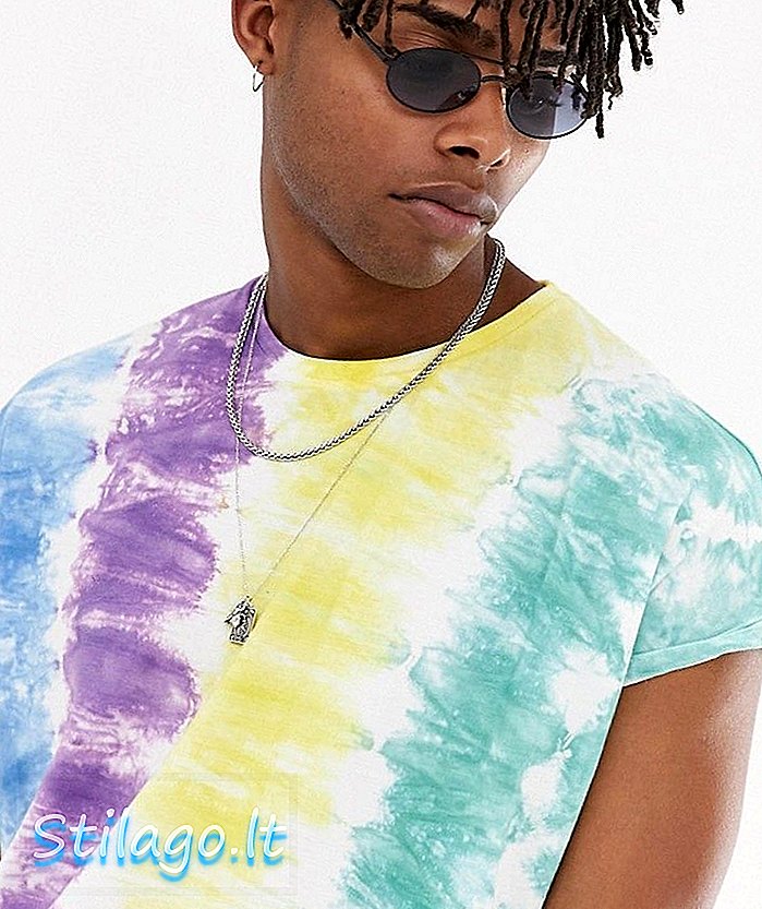 Camiseta ASOS DESIGN oversized com manga de rolo e lavagem com corante vertical multicolorido