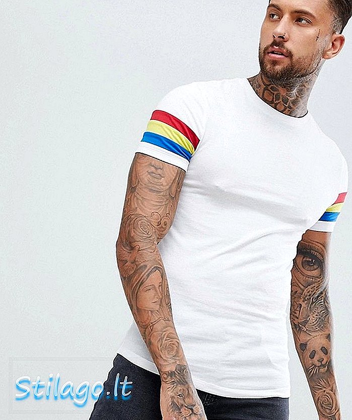 „ASOS DESIGN“ raumenims pritaikyti marškinėliai su išlenktu hem ir ryškiomis rankovių juostelėmis - balta