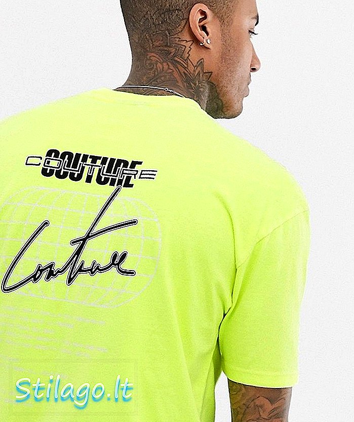 Голямата неонова тениска на Couture Club с гръб отзад с глобус - зелена