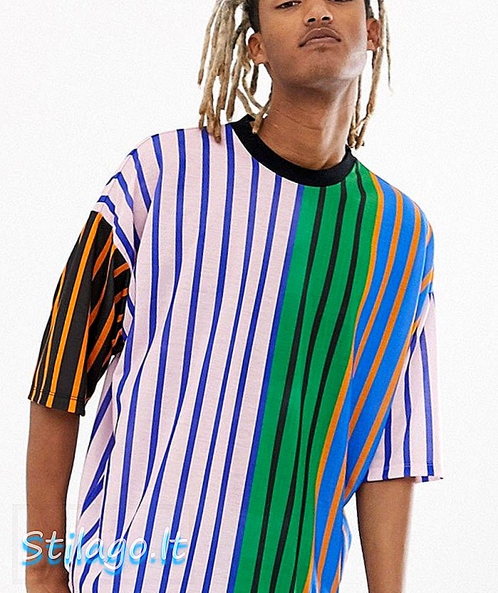 ASOS DESIGN - T-shirt oversize a righe arcobaleno con collo a contrasto - Multi