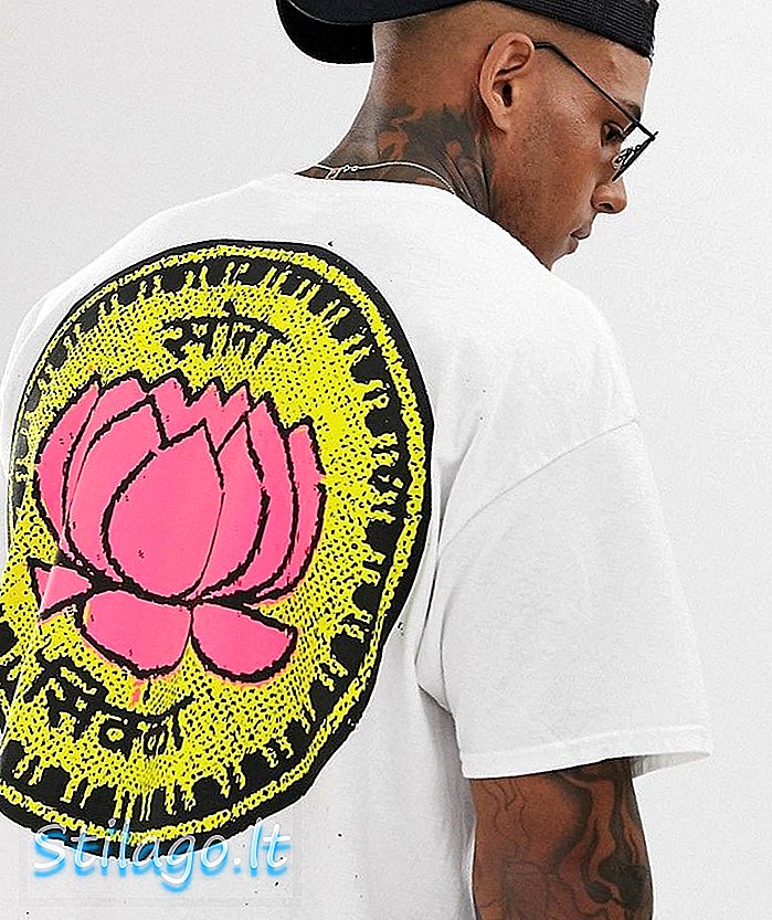 Büyük boy-Beyaz HNR LDN lotus geri baskı t-shirt