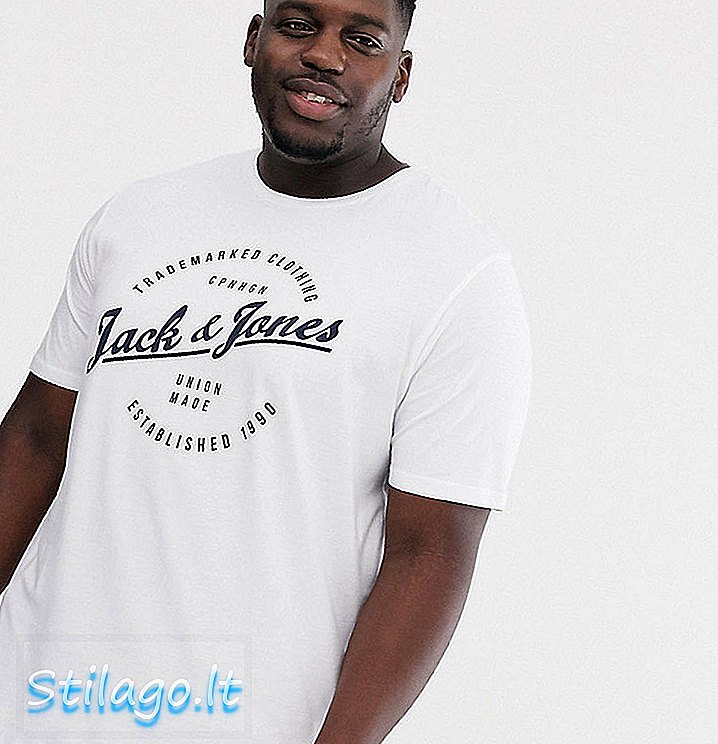 Jack & Jones Originals Plus camiseta redonda con logo-Blanco