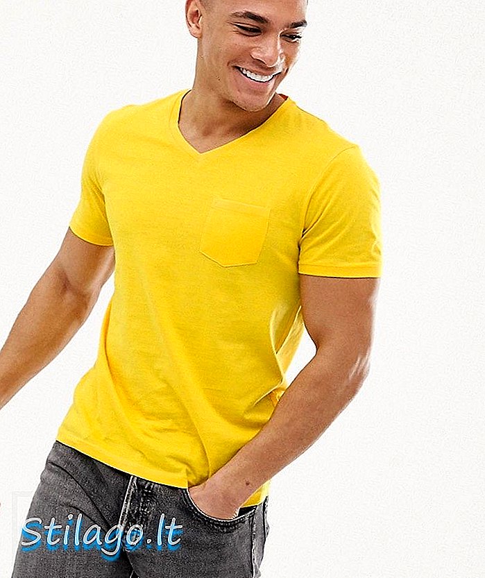 Celio Slim Fit V Yaka Cep Tişört Sarı