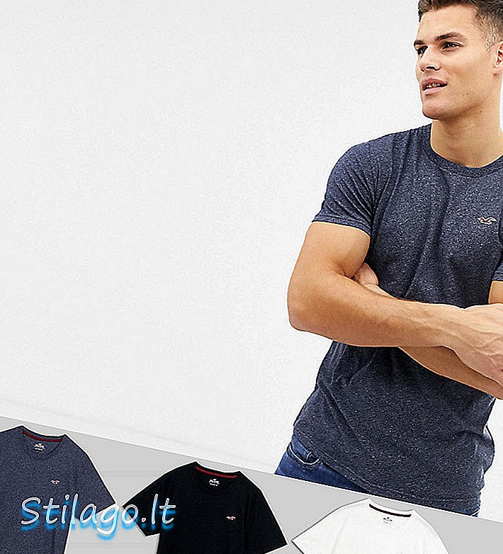 T-shirt Hollister 3 pezzi girocollo logo gabbiano vestibilità slim in bianco / marna blu / nero-Multi