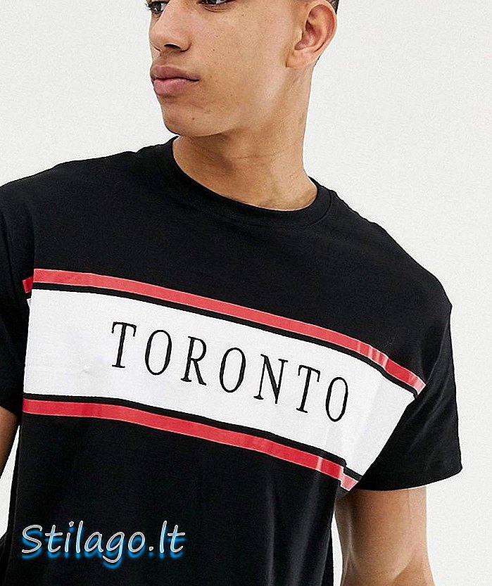 New Toronto desenli siyah renkli büyük boy t-shirt
