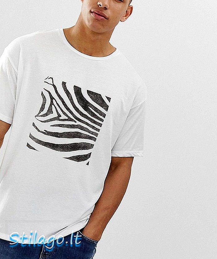 Тениска Pull & Bear с щампа на зебра в бяло