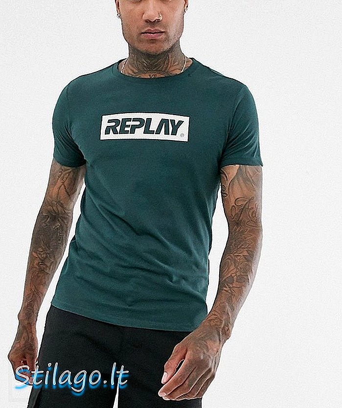 Tamsiai žalios spalvos „Replay“ logotipo marškinėliai