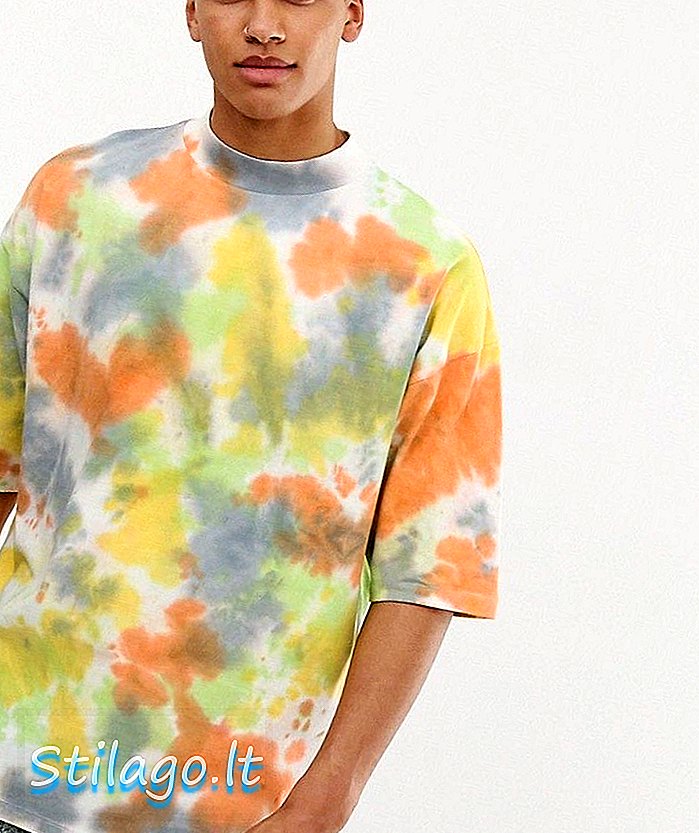 ASOS DESIGN übergroßes T-Shirt mit breitem Rollkragenpullover aus schwerem Stoff in Bright Spot Tie Dye Wash-Multi