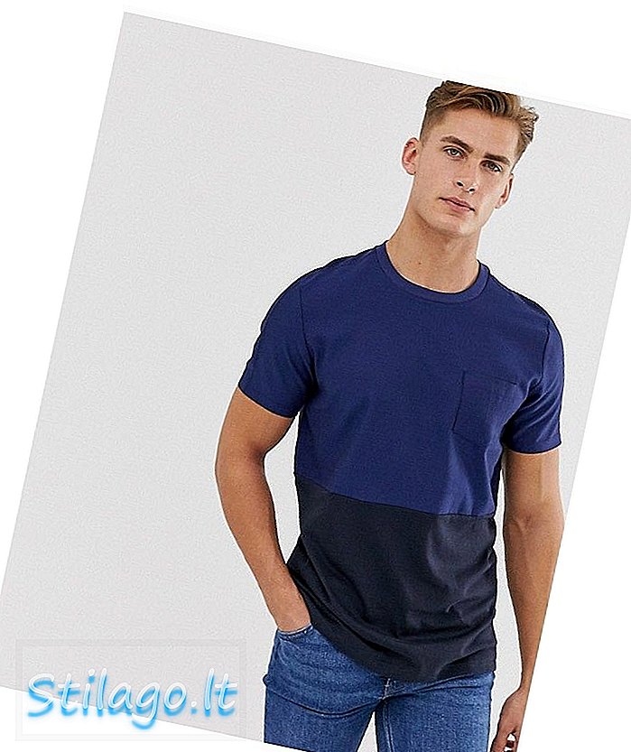 Camiseta Jack & Jones Premium con bolsillo en color block en azul marino