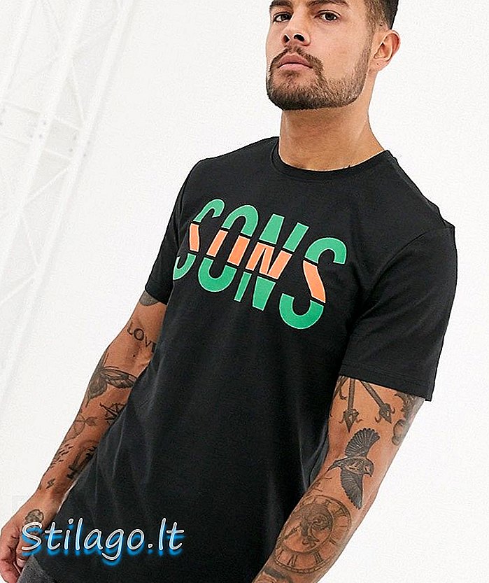 Only & Sons camiseta con eslogan a rayas-Negro