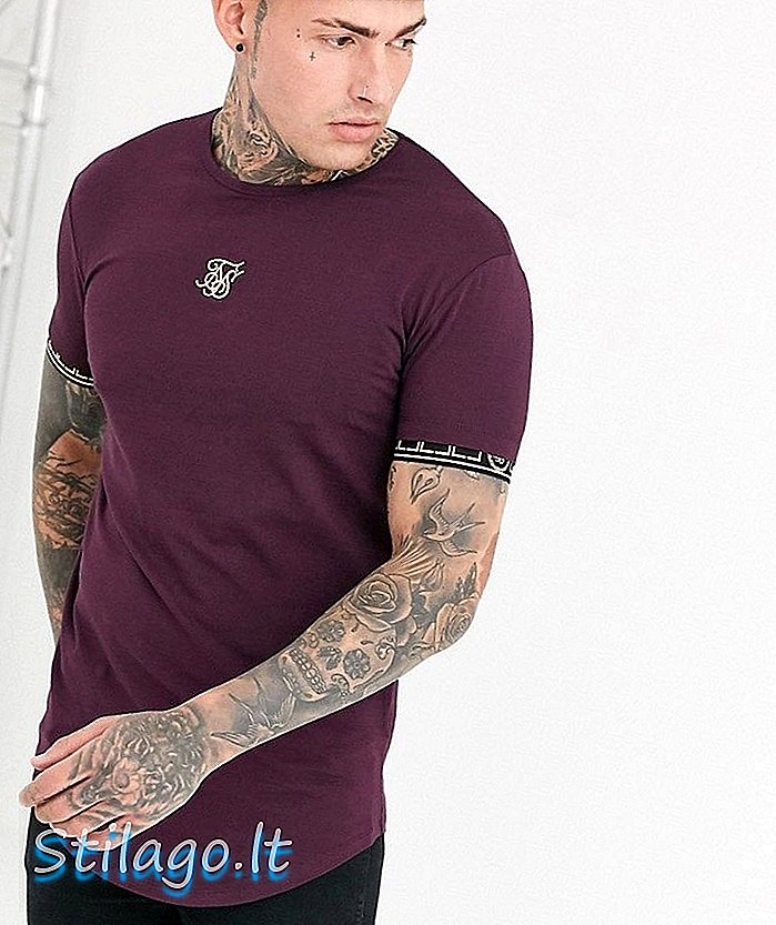 SikSilk muskel t-shirt i bordeaux med barok armdetalje-rød