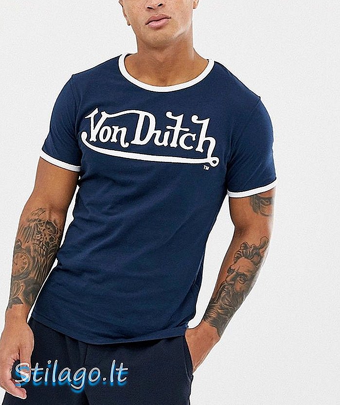 เสื้อยืดโลโก้ Von Dutch ringer-Navy