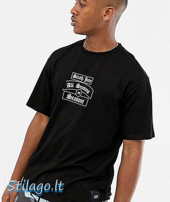 सहाव्या जून रोजी लोगोसह काळ्या रंगात टी-शर्ट ओव्हरसाइझ