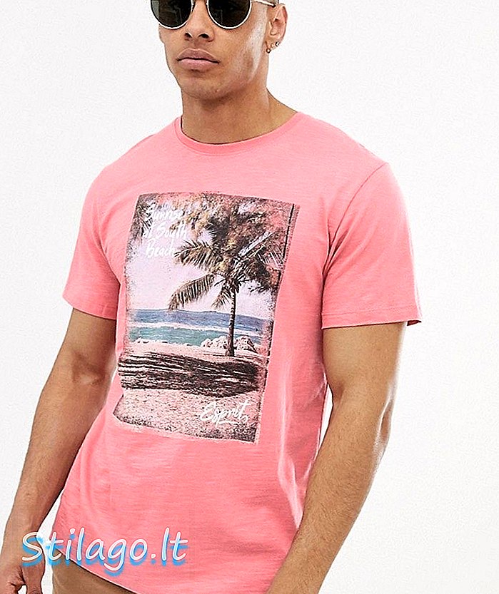 समुद्र तट प्रिंट-गुलाबी के साथ एस्प्रिट टी-शर्ट