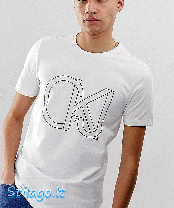 Calvin Klein Jeans grafik streç tişört-Beyaz