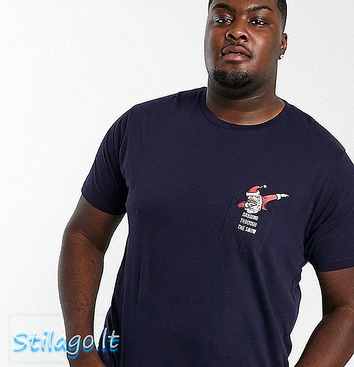 Brave Soul Plus t-shirt met zak met kerstman-detail - Navy
