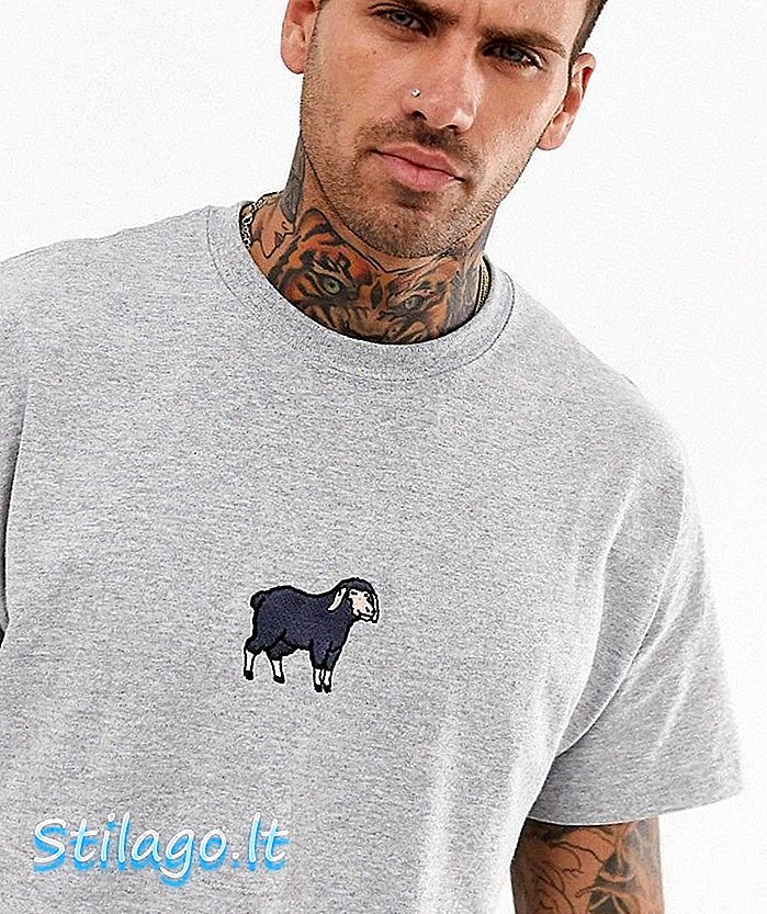 New Love Club Schaf besticktes T-Shirt in übergroßem Grau