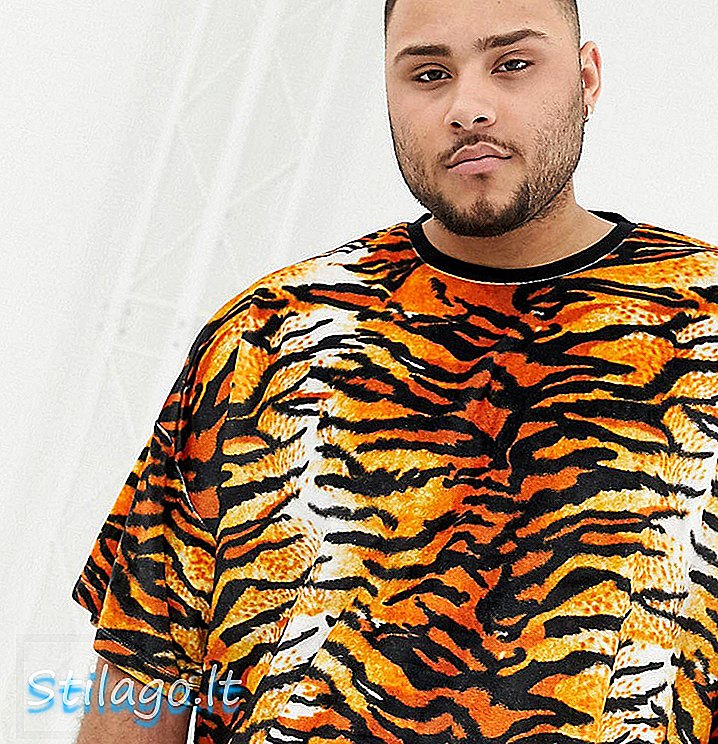 ASOS DESIGN Plus kaos velour oversized dalam cetak harimau-Hitam