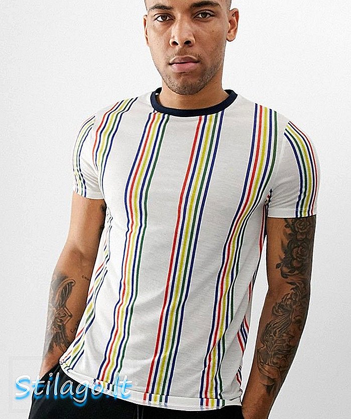 Camiseta con diseño de rayas del arcoíris de ASOS-White
