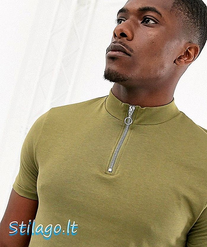 Camiseta orgânica ASOS DESIGN com gola tartaruga e zíper em verde