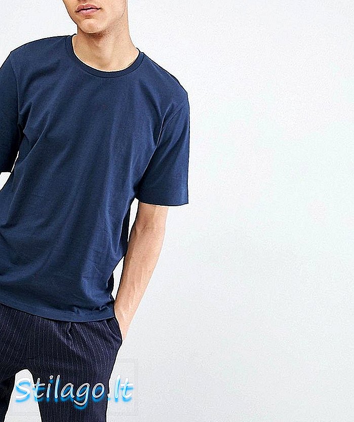 Selected Homme Drop Shoulder T-Shirt In Heavy Cotton-Navy