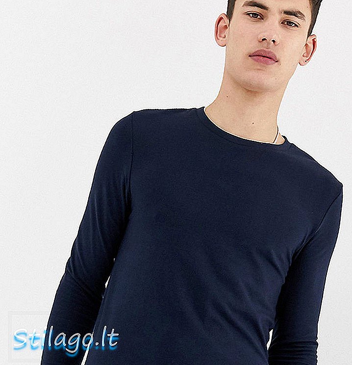 ASOS DESIGN Hohes Langarm-T-Shirt mit Bio-Passform und Rundhalsausschnitt in Marineblau