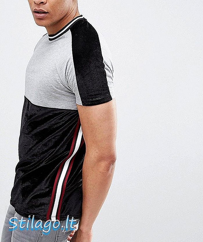 ASOS DESIGN - T-shirt en velours avec bandes colorées et bandes latérales - Gris