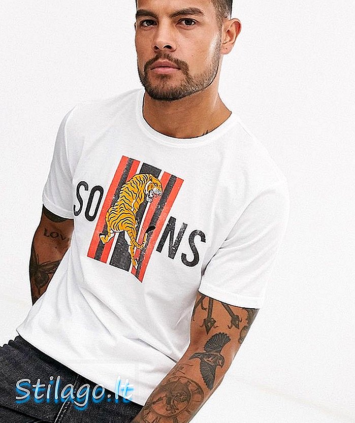 Only & Sons tiger 프린트 티셔츠-화이트