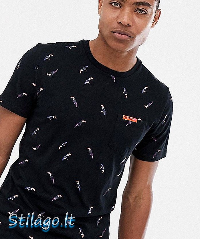 Superdry žepna majica s ptičjim tiskom v črni barvi
