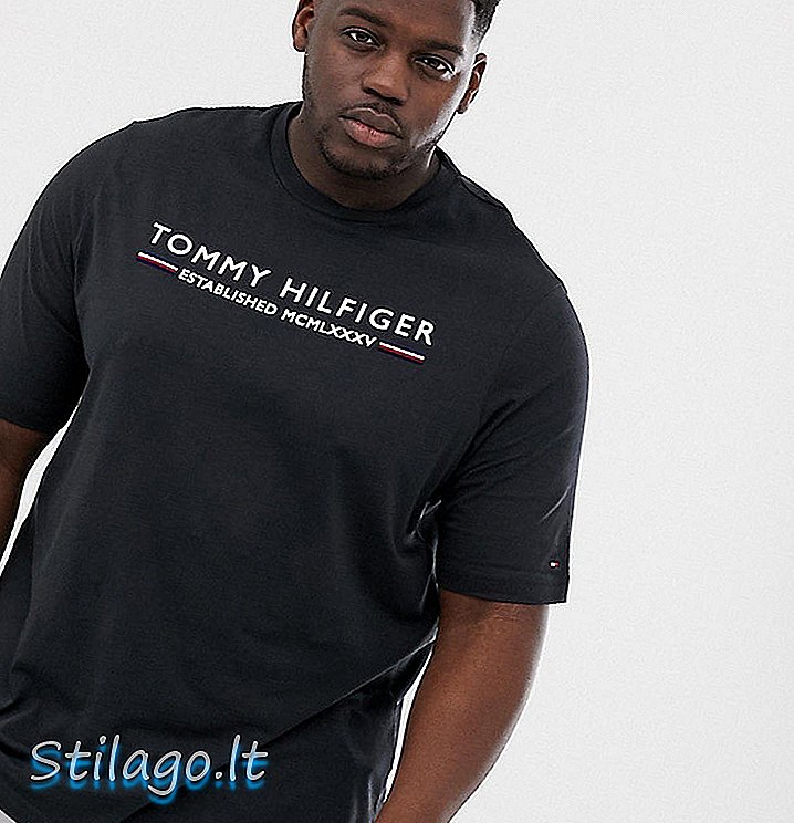 नौसेना में टॉमी हिलफिगर बिग और लंबा झुंड धारी लोगो टी-शर्ट