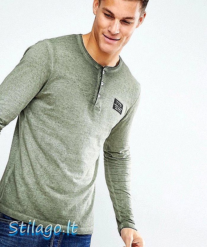 T-Shirt Lengan Panjang Tom Tailor Dengan Grandad Leher-Hijau