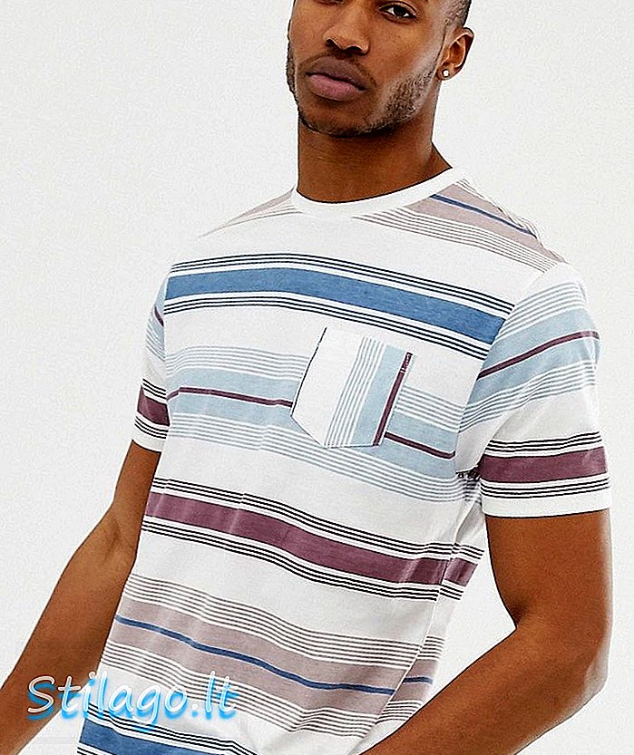 ASOS DESIGN спокойна тениска от органичен памук с ретро райе и джоб с вертикална райета-Бяла