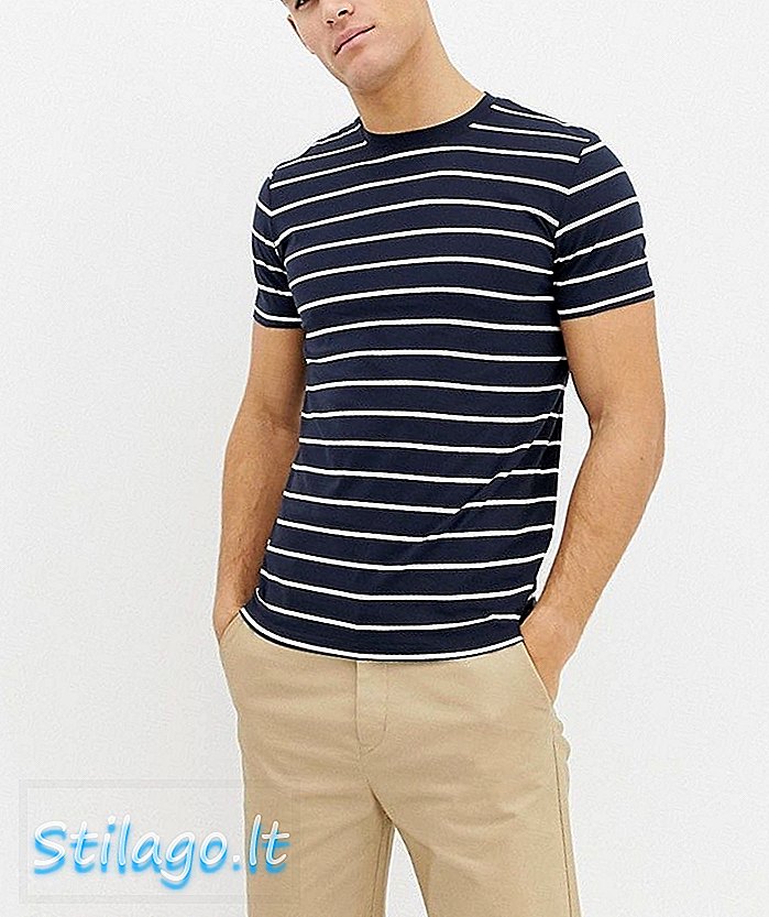 T-shirt a righe colorate in filato Homme selezionata-Navy