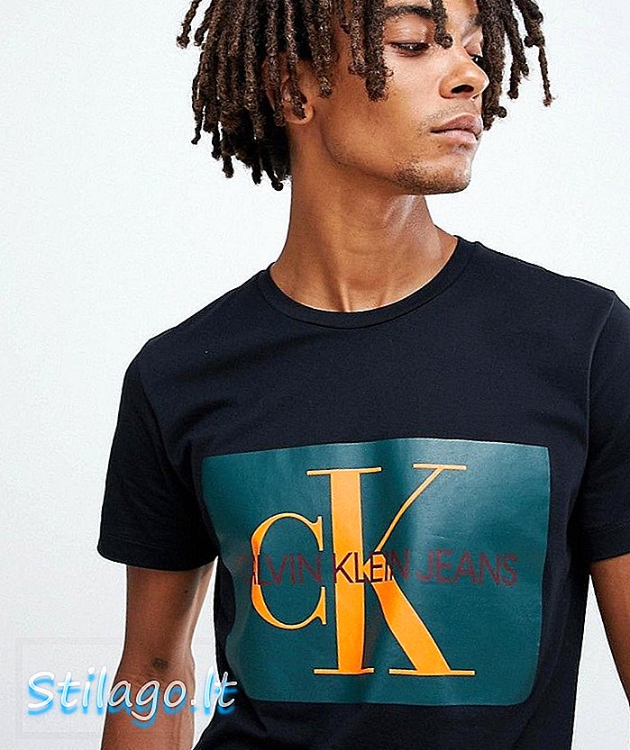 Calvin Klein Jeans póló dobozos logóval fekete