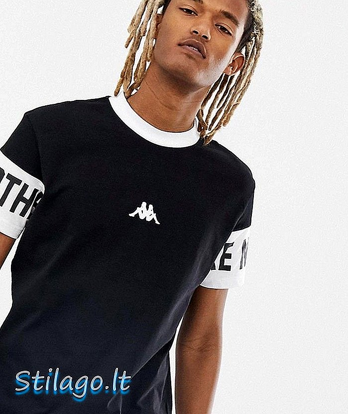 Kappa Authentic Baltos T-Shirt mit Ärmeldruck und hohem Ausschnitt in Schwarz