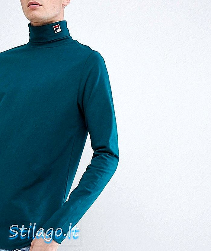 फिला व्हाइट लाइन लोगो हिरव्या रंगात रोल नेक लाँग स्लीव्ह टी-शर्ट इन