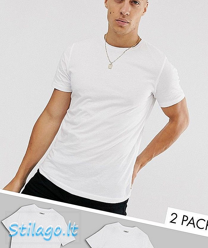 „Produkt 2“ pakuotės ekologiškos medvilnės marškinėliai yra balti