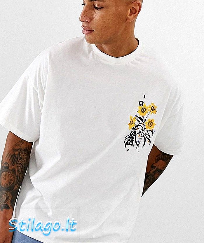 ASOS DESIGN - T-shirt oversize con taschino e stampa del testo in tecnica brillante - Bianco