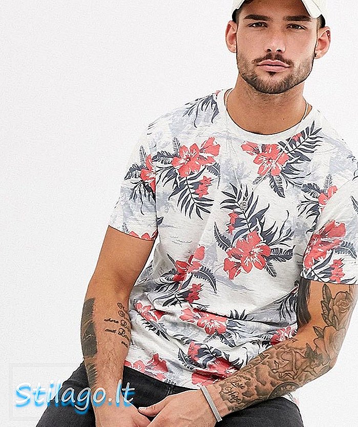 Burton Menswear t-shirt met hawaiiprint in wit