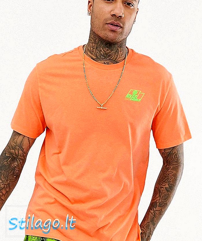 Majica Bershka z neonskim prsnim tiskom v oranžni barvi