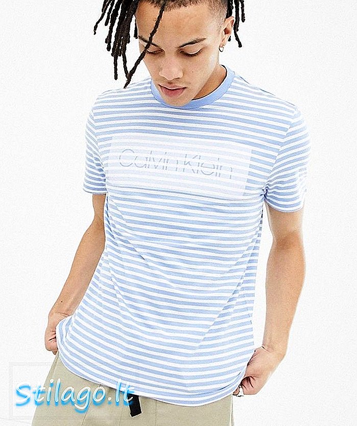 Calvin Klein raidallinen logo t-paita-sininen