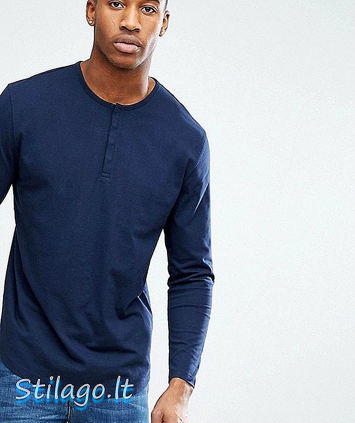 ASOS DESIGN t-shirt avô descontraído com mangas compridas em azul marinho