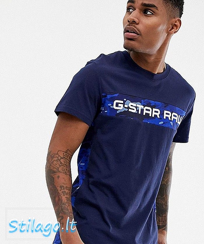 Camiseta de algodón orgánico con panel de camuflaje G-Star en azul marino
