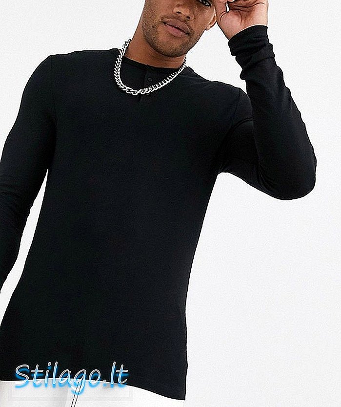 ASOS DESIGN - T-shirt a maniche lunghe con taglio muscolare organico con collo a collo alto nero