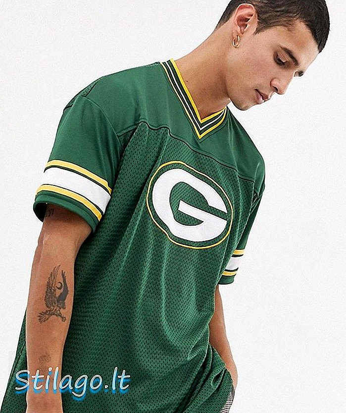ใหม่เสื้อยืดฟุตบอล NFL Green Bay Packers พร้อมโลโก้หน้าอกขนาดใหญ่สีเขียว