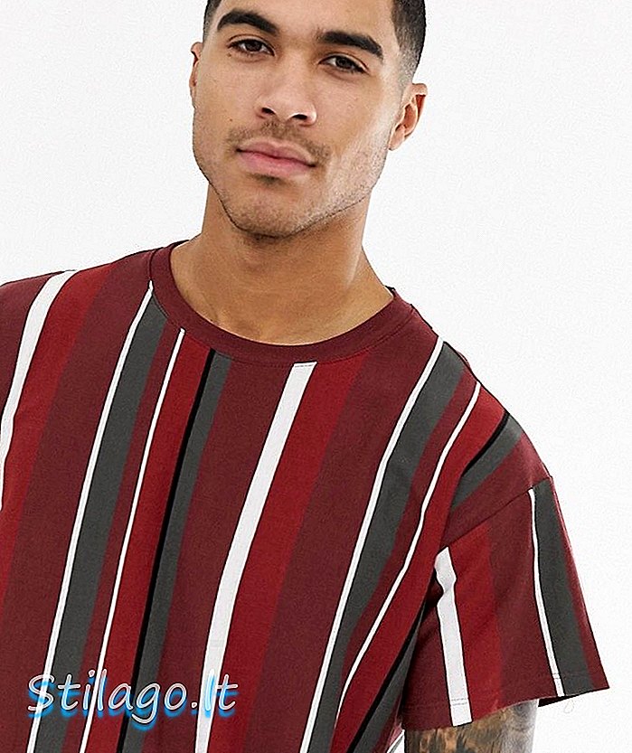 New Look t-shirt oversize com listras verticais-Brown